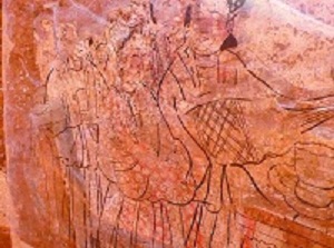 砖雕上古人穿波点裙带宠物狗聚会