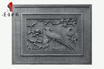 唐语砖雕 影壁照壁长方形挂件配饰 高浮雕雉鸡牡丹TY-HC1600-2