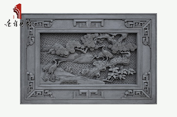 唐语砖雕影壁照壁方形挂件配饰 高浮雕松鹤图|TY-HC900-15